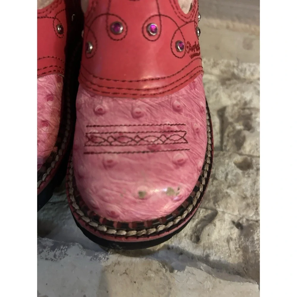Youth Girl's Size 8.5 Ariat Fatbaby Cowgirl Boots Pink Flower Rhinestone
